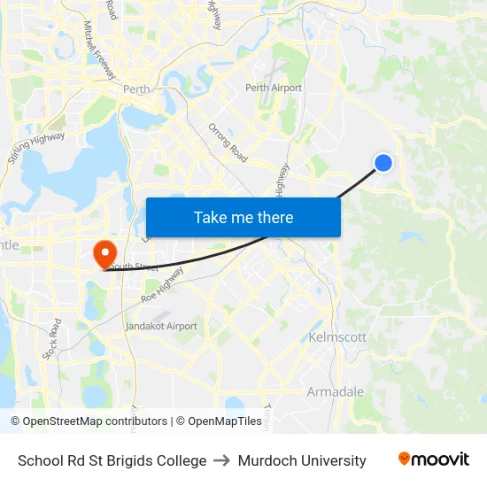 School Rd St Brigids College to Murdoch University map