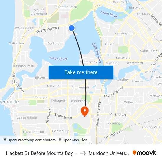 Hackett Dr Before Mounts Bay Rd to Murdoch University map