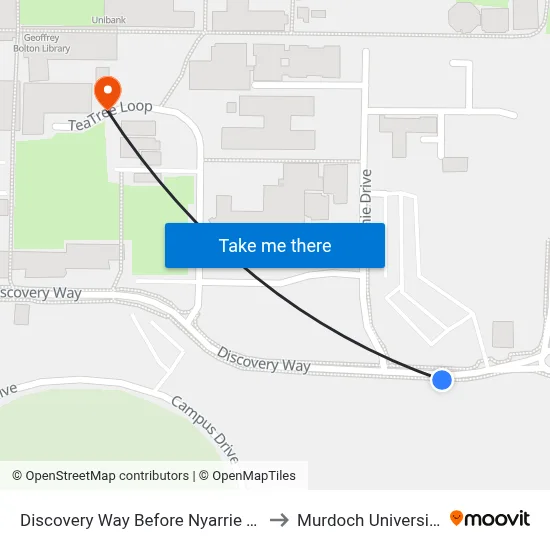 Discovery Way Before Nyarrie Dr to Murdoch University map