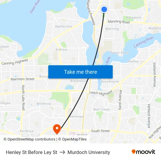 Henley St Before Ley St to Murdoch University map