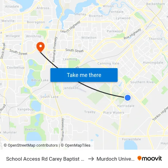 School Access Rd Carey Baptist College to Murdoch University map