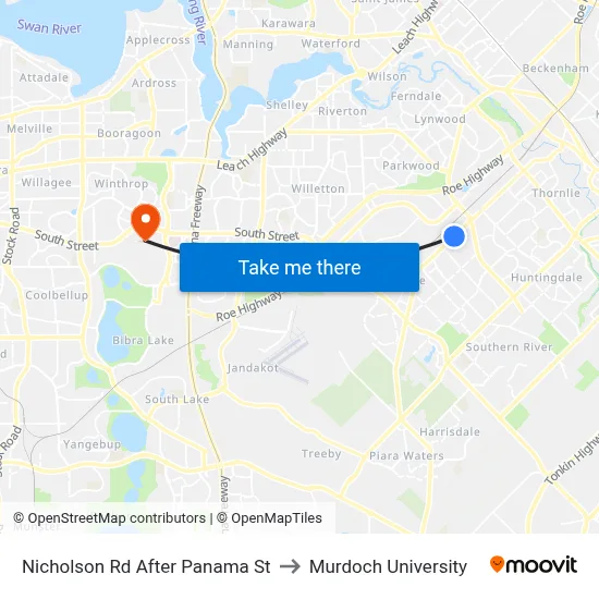 Nicholson Rd After Panama St to Murdoch University map
