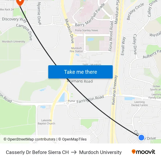 Casserly Dr Before Sierra CH to Murdoch University map