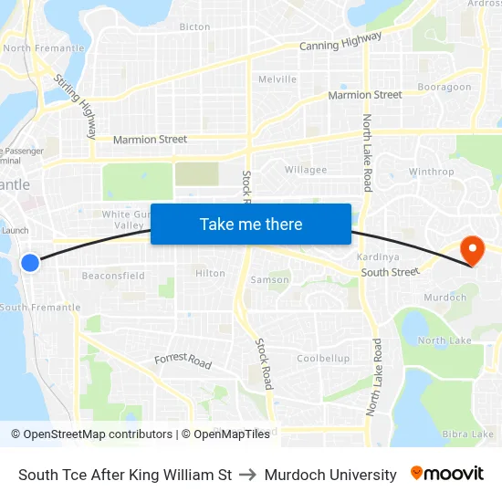 South Tce After King William St to Murdoch University map