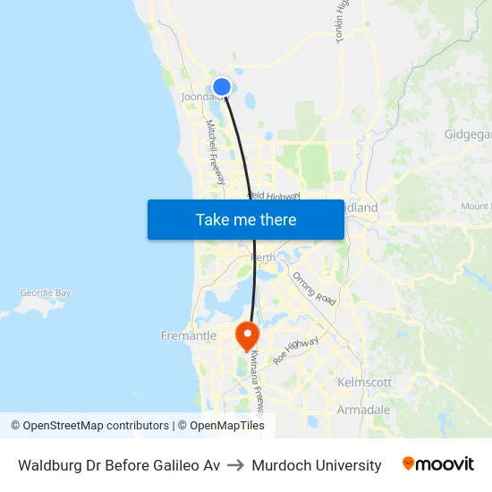 Waldburg Dr Before Galileo Av to Murdoch University map