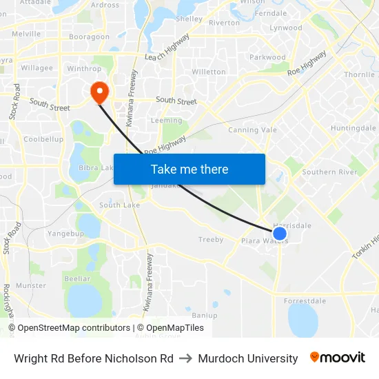 Wright Rd Before Nicholson Rd to Murdoch University map