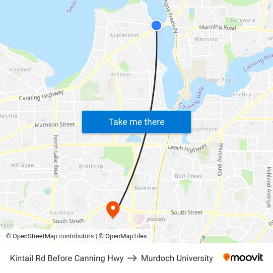 Kintail Rd Before Canning Hwy to Murdoch University map