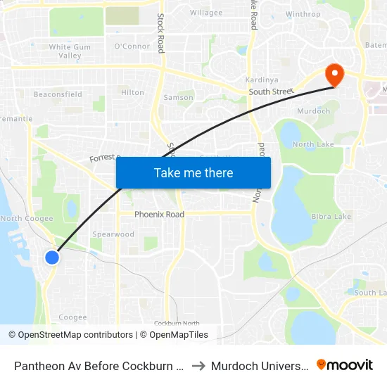 Pantheon Av Before Cockburn Rd to Murdoch University map