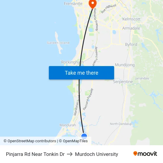 Pinjarra Rd Near Tonkin Dr to Murdoch University map