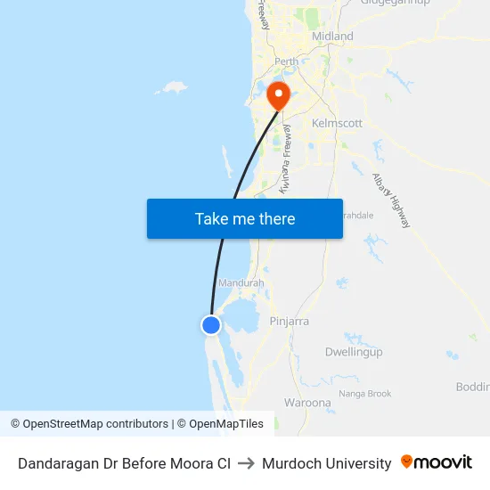 Dandaragan Dr Before Moora Cl to Murdoch University map