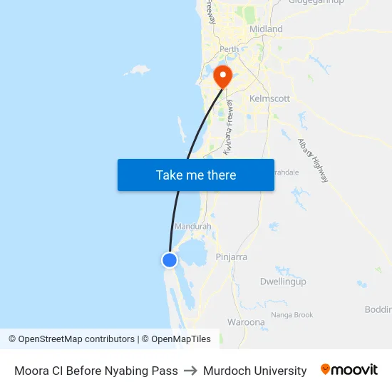 Moora Cl Before Nyabing Pass to Murdoch University map