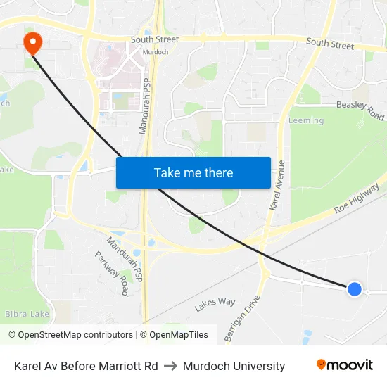 Karel Av Before Marriott Rd to Murdoch University map