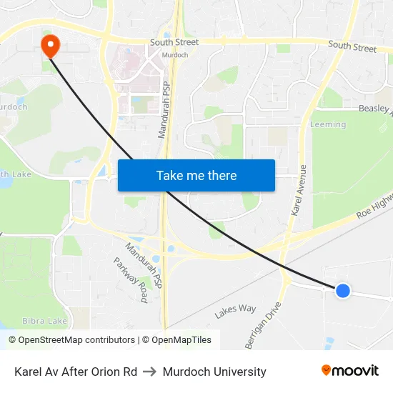 Karel Av After Orion Rd to Murdoch University map