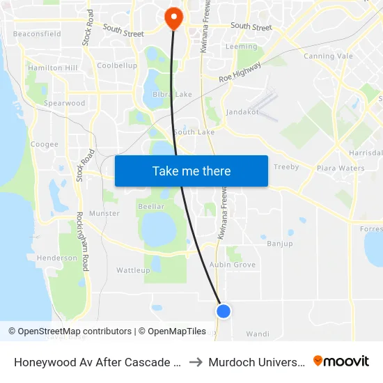 Honeywood Av After Cascade Rd to Murdoch University map