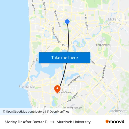 Morley Dr After Baxter Pl to Murdoch University map