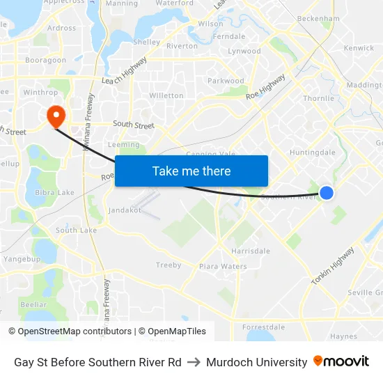 Gay St Before Southern River Rd to Murdoch University map