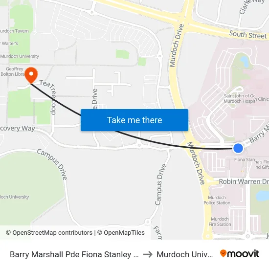 Barry Marshall Pde Fiona Stanley Hospital to Murdoch University map