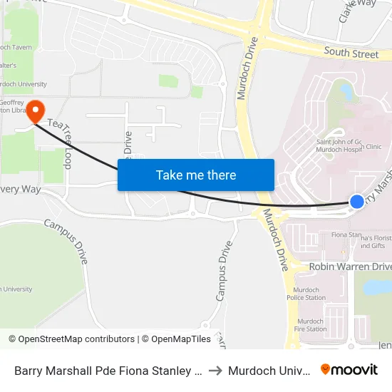 Barry Marshall Pde Fiona Stanley Hospital to Murdoch University map