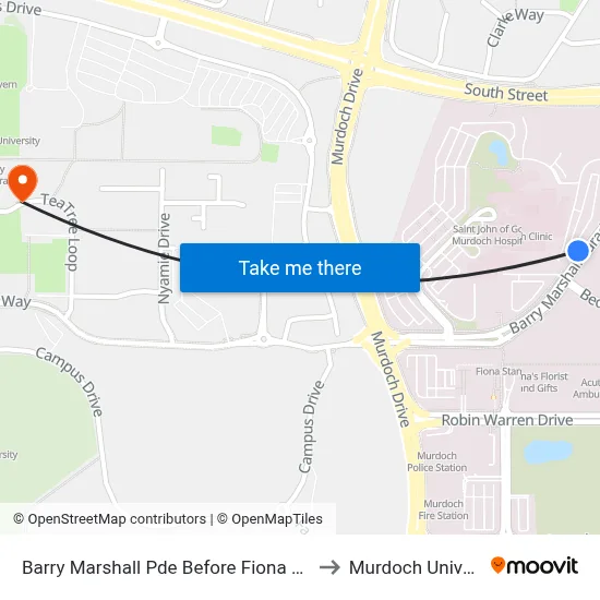 Barry Marshall Pde Before Fiona Wood Rd to Murdoch University map