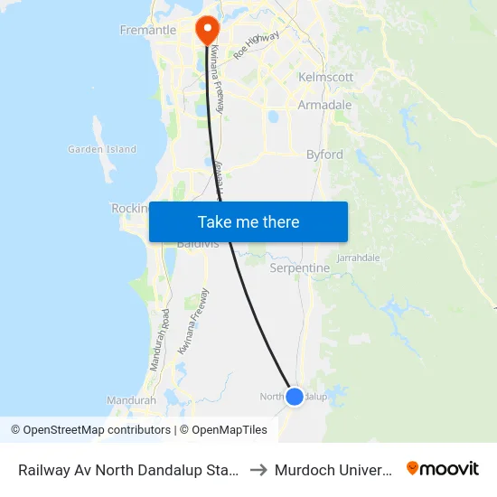 Railway Av North Dandalup Station to Murdoch University map