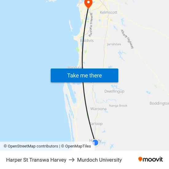 Harper St Transwa Harvey to Murdoch University map