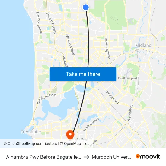 Alhambra Pwy Before Bagatelle Rd to Murdoch University map