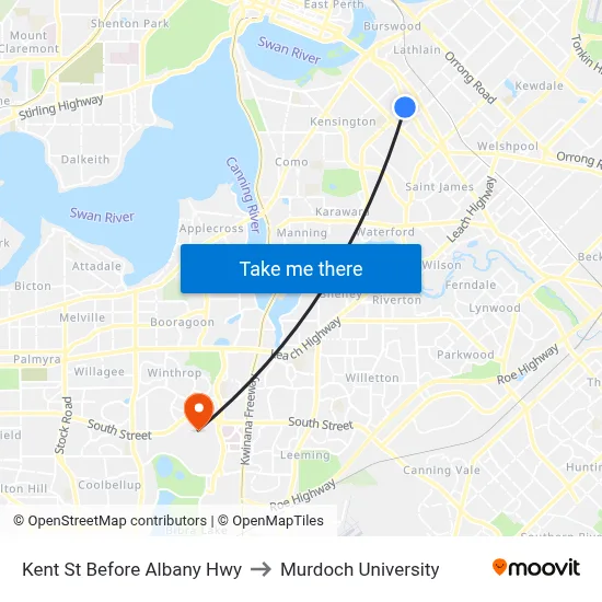 Kent St Before Albany Hwy to Murdoch University map