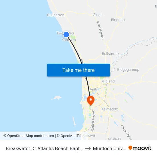 Breakwater Dr Atlantis Beach Baptist College to Murdoch University map
