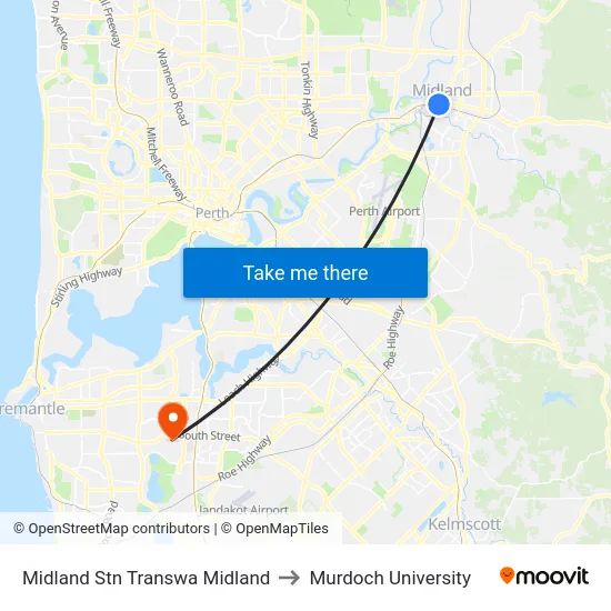 Midland Stn Transwa Midland to Murdoch University map