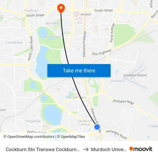 Cockburn Stn Transwa Cockburn Central to Murdoch University map