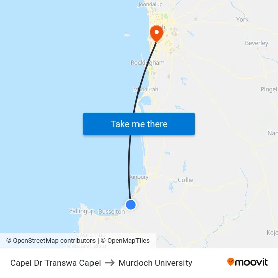 Capel Dr Transwa Capel to Murdoch University map