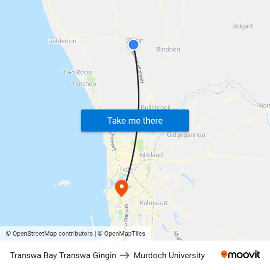 Transwa Bay Transwa Gingin to Murdoch University map