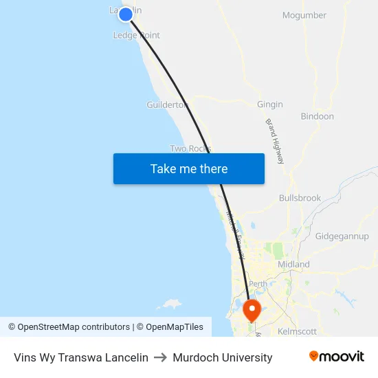 Vins Wy Transwa Lancelin to Murdoch University map