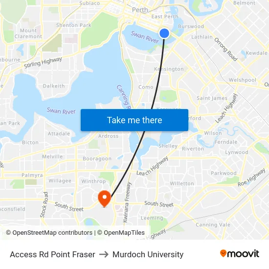 Access Rd Point Fraser to Murdoch University map