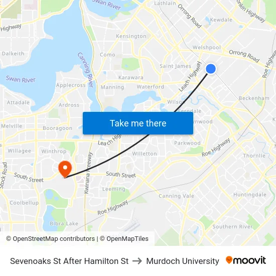 Sevenoaks St After Hamilton St to Murdoch University map