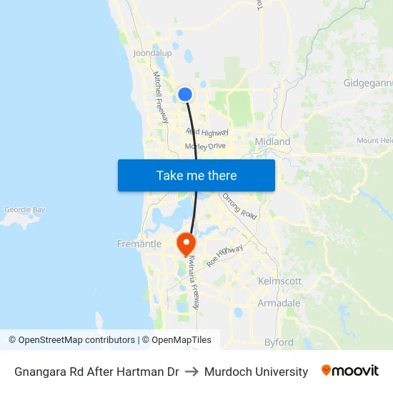 Gnangara Rd After Hartman Dr to Murdoch University map