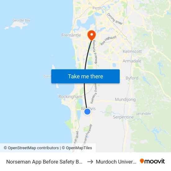 Norseman App Before Safety Bay Rd to Murdoch University map