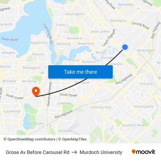 Grose Av Before Carousel Rd to Murdoch University map