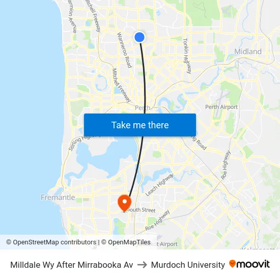 Milldale Wy After Mirrabooka Av to Murdoch University map