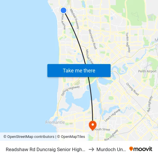 Readshaw Rd Duncraig Senior High School Stand 4 to Murdoch University map
