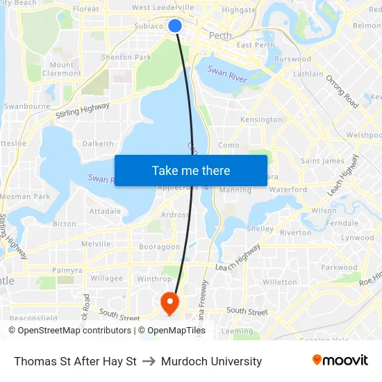 Thomas St After Hay St to Murdoch University map