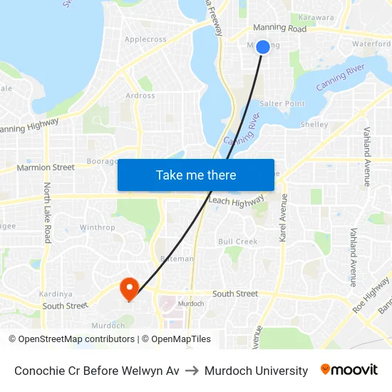 Conochie Cr Before Welwyn Av to Murdoch University map