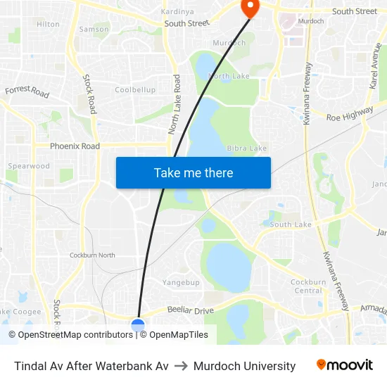 Tindal Av After Waterbank Av to Murdoch University map