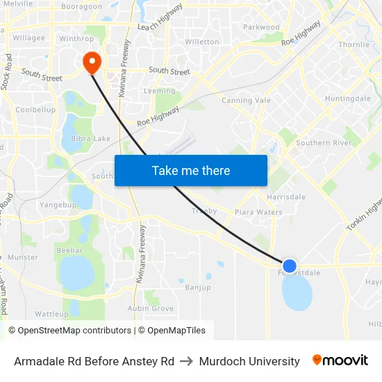Armadale Rd Before Anstey Rd to Murdoch University map