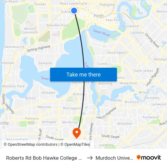Roberts Rd Bob Hawke College Stand 1 to Murdoch University map