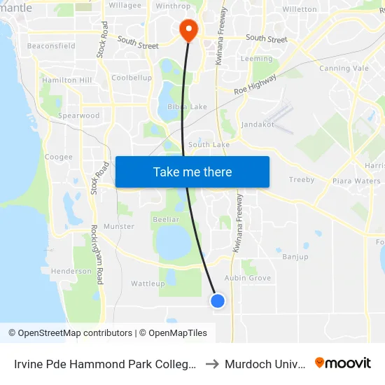 Irvine Pde Hammond Park College Stand 2 to Murdoch University map