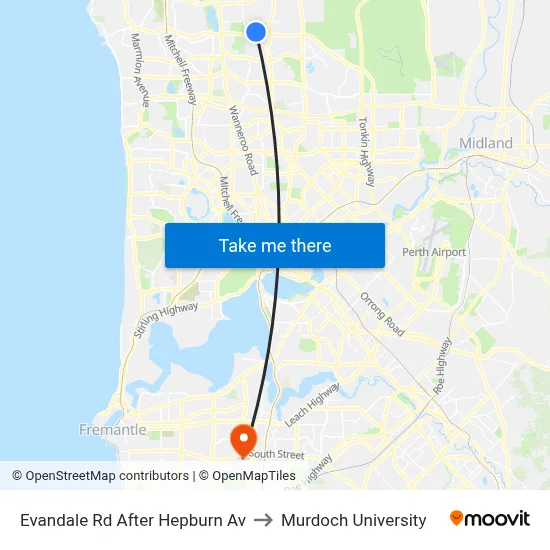 Evandale Rd After Hepburn Av to Murdoch University map