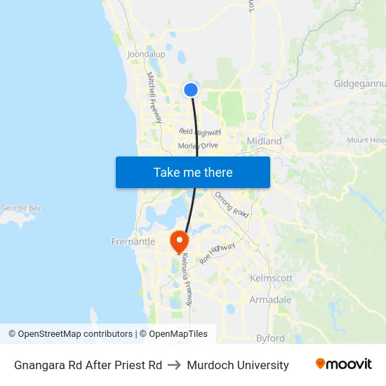 Gnangara Rd After Priest Rd to Murdoch University map