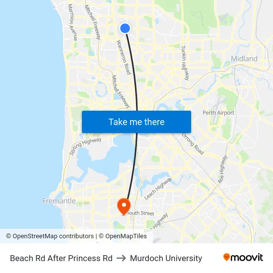 Beach Rd After Princess Rd to Murdoch University map