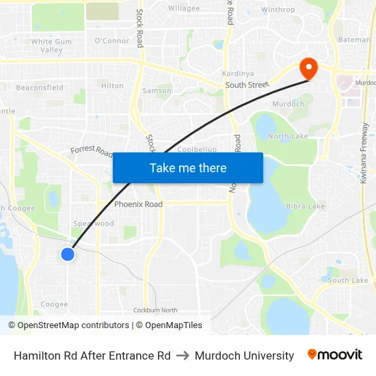 Hamilton Rd After Entrance Rd to Murdoch University map